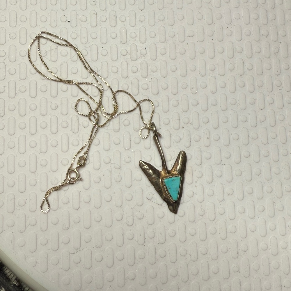 N7.)Turquoise and Sterling Pendant Necklace